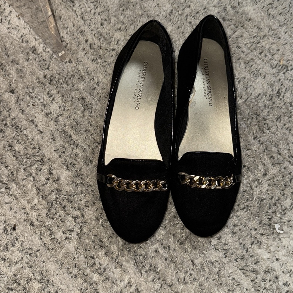 Charming Charlie Black Loafers with Gold Chain